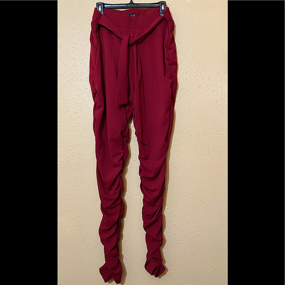 Plus Size Crepe Knit Stack Pants- Wine